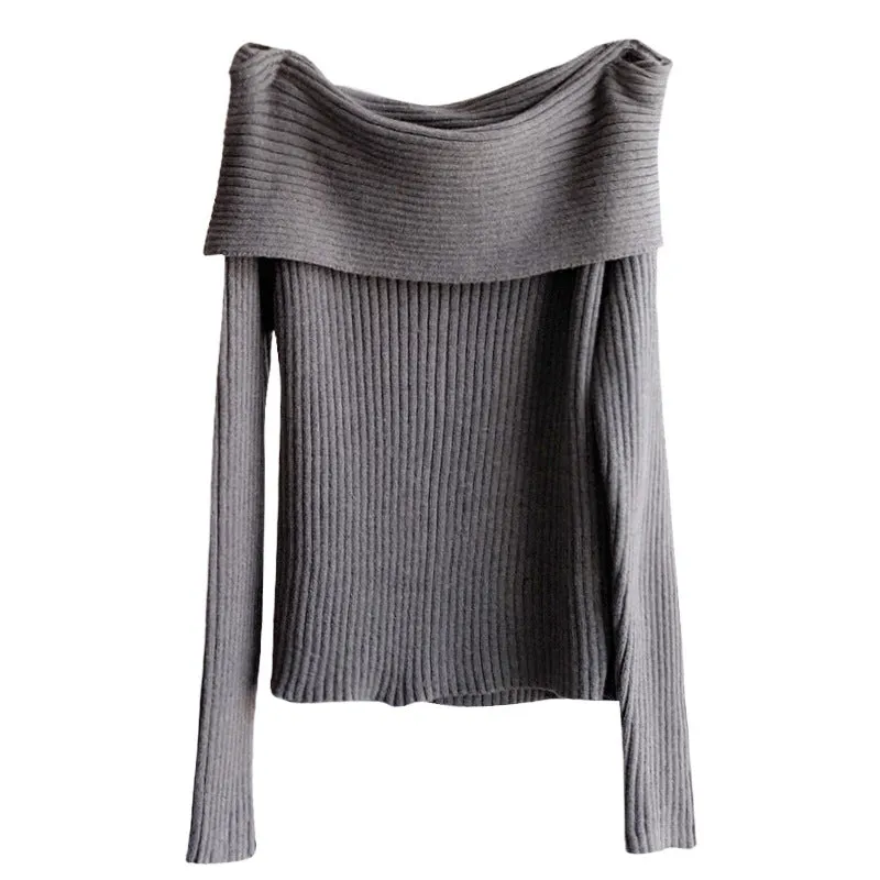 Toleet trending fall outfits Christmas Thanksgiving outfits 2024 White off-the-Neck Sweater Bottoming Shirt Women's Elegant Collarbone off-Shoulder Sweater