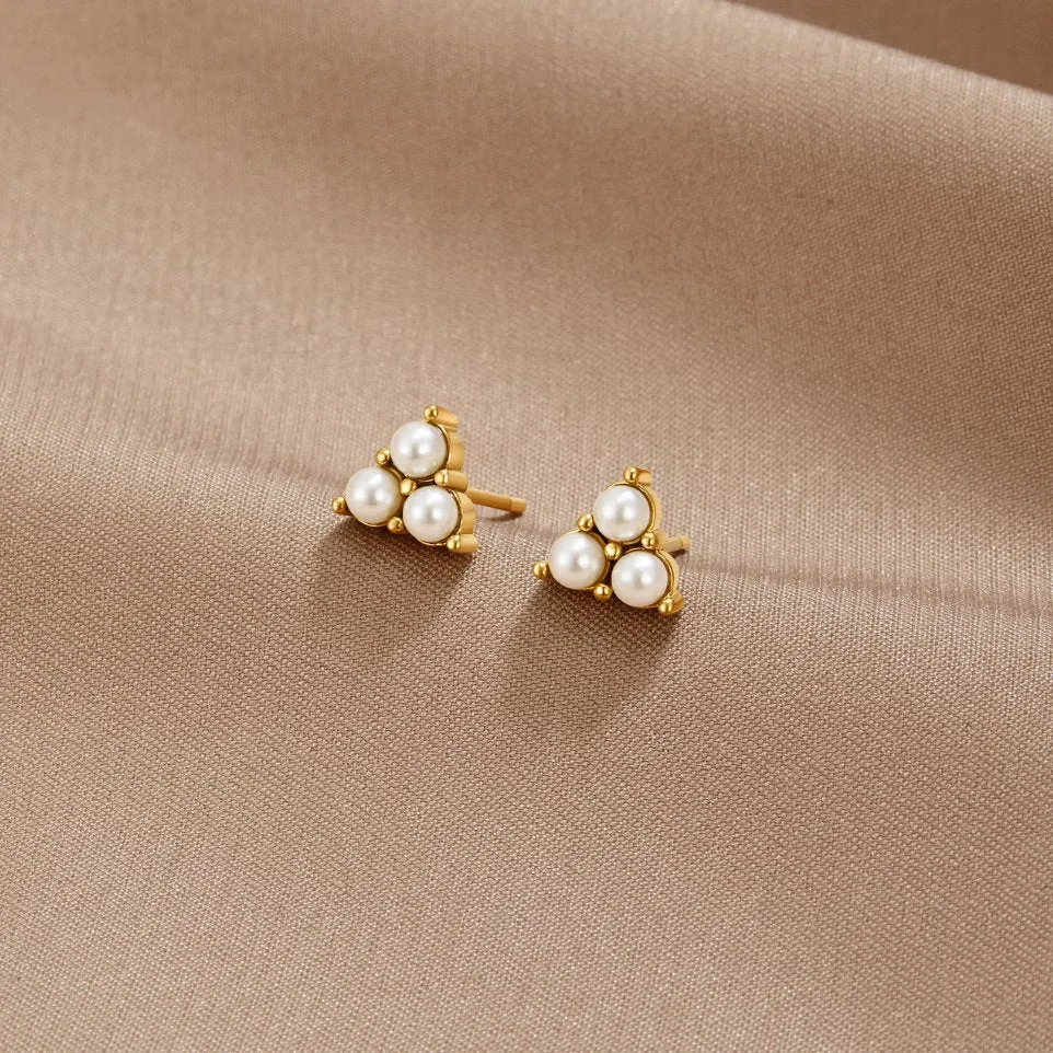 Trio Pearl Stud Earrings