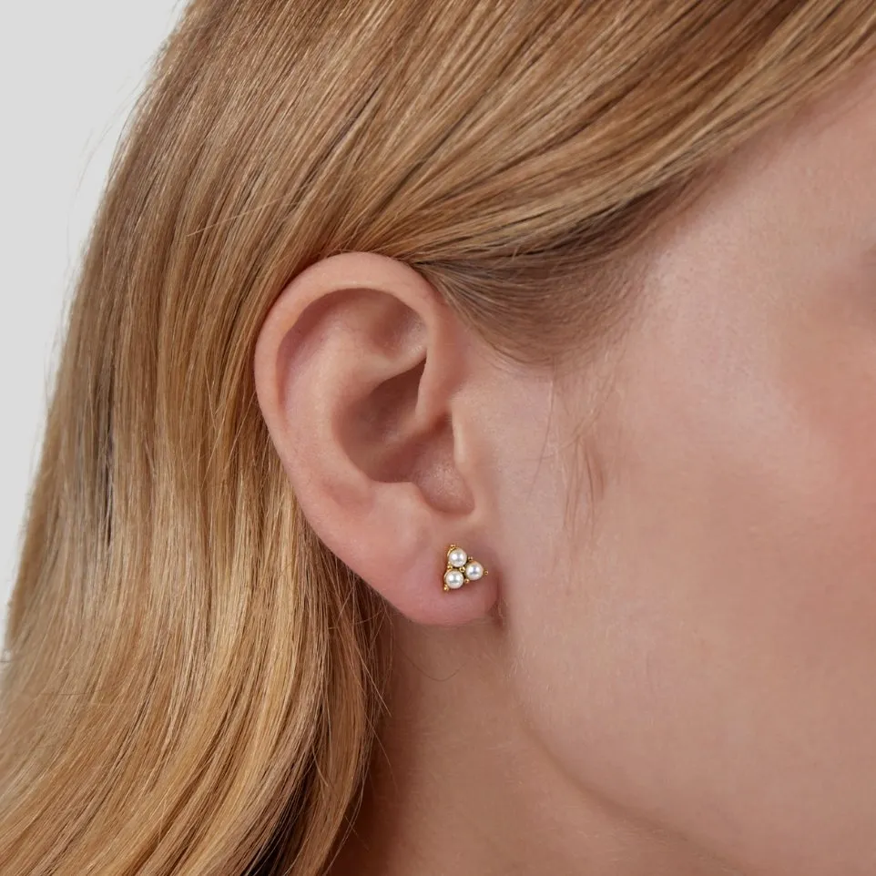 Trio Pearl Stud Earrings