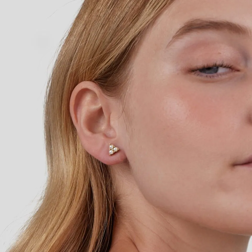 Trio Pearl Stud Earrings