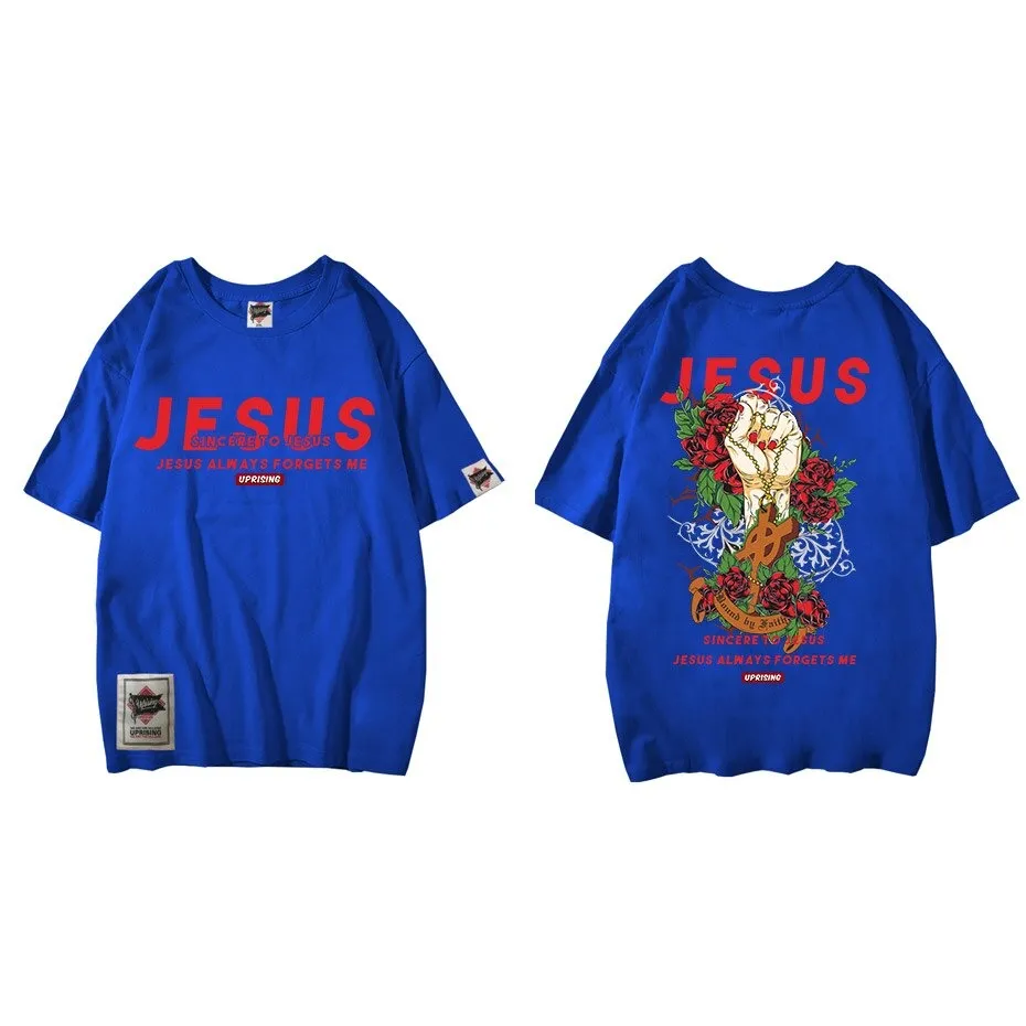 Tshirts Men Hipster Summer Tops Tees Funny Jesus Aliens UFO Print Short Sleeve T Shirts Hip Hop Casual Streetwear
