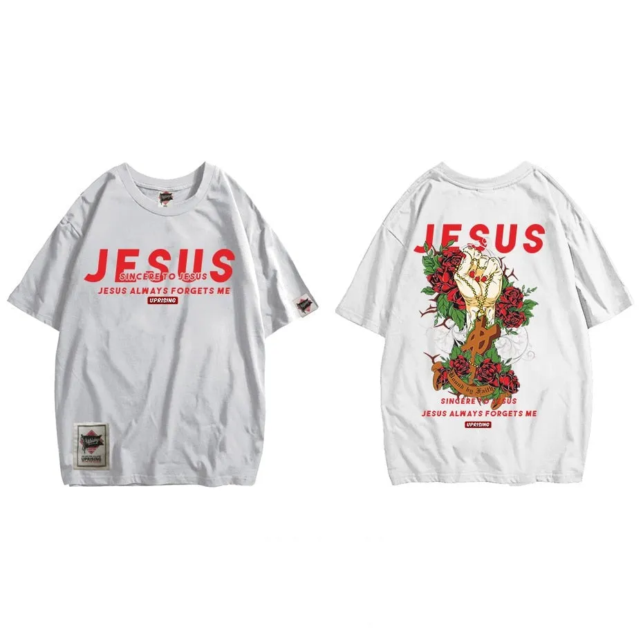 Tshirts Men Hipster Summer Tops Tees Funny Jesus Aliens UFO Print Short Sleeve T Shirts Hip Hop Casual Streetwear