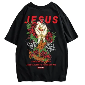 Tshirts Men Hipster Summer Tops Tees Funny Jesus Aliens UFO Print Short Sleeve T Shirts Hip Hop Casual Streetwear