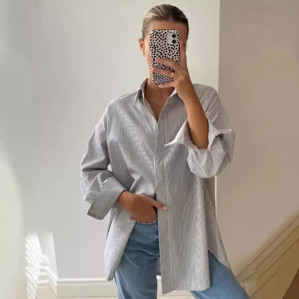 Uniwim masc outfits Autumn New Blue Striped Shirt Top Simple Advanced Sense Street Long Sleeve Cardigan