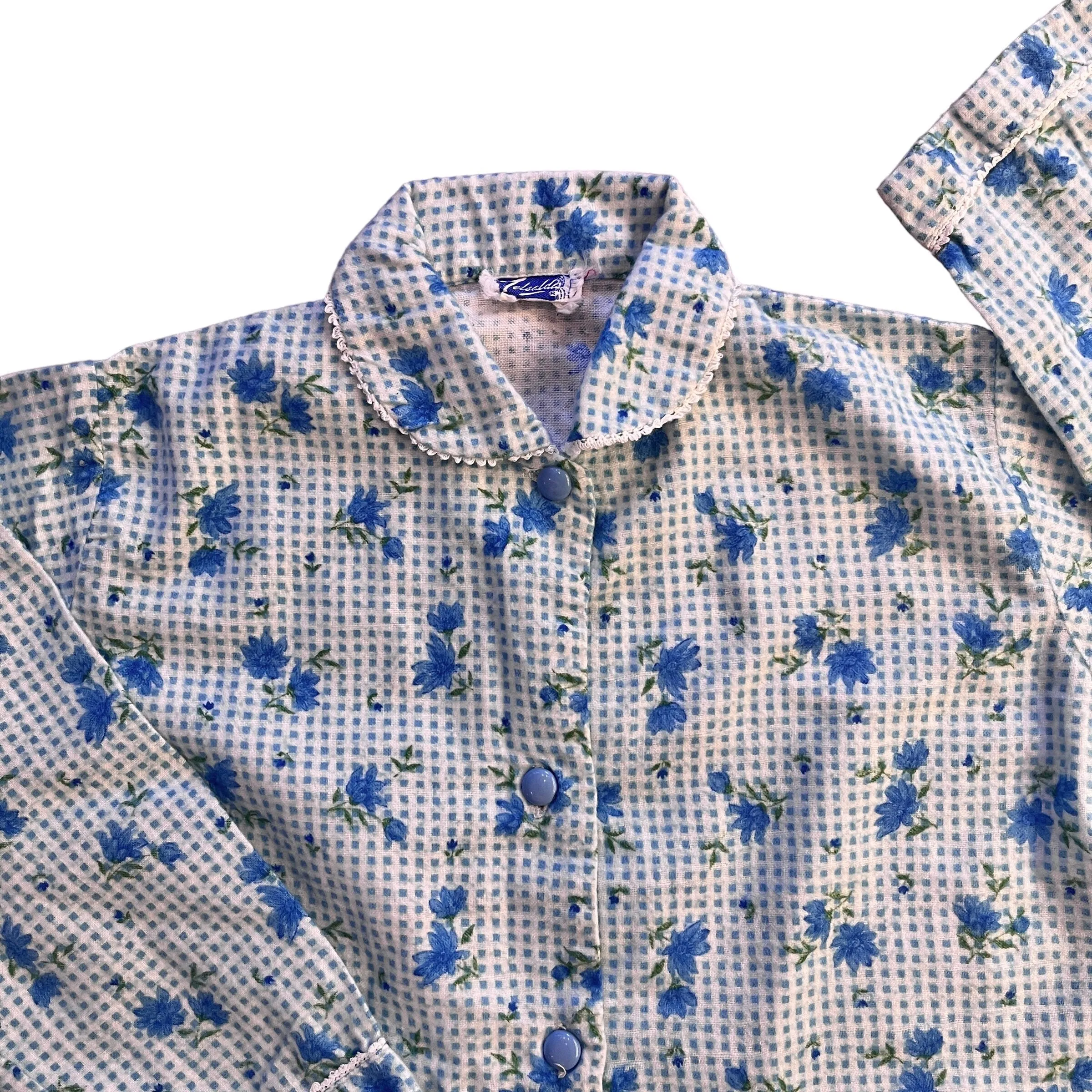 Vintage 1960's Blue Floral Shirt /  6-8 Y