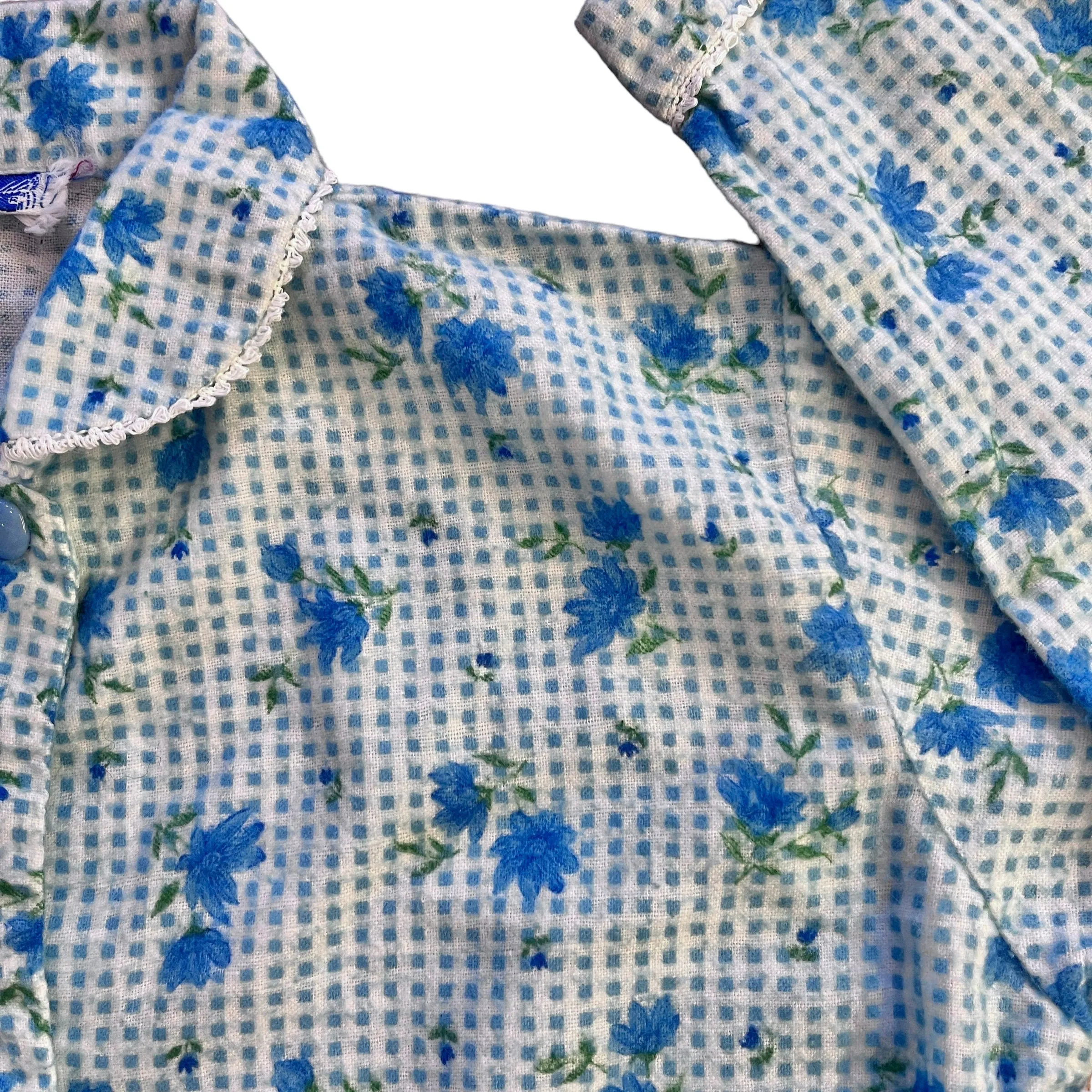 Vintage 1960's Blue Floral Shirt /  6-8 Y