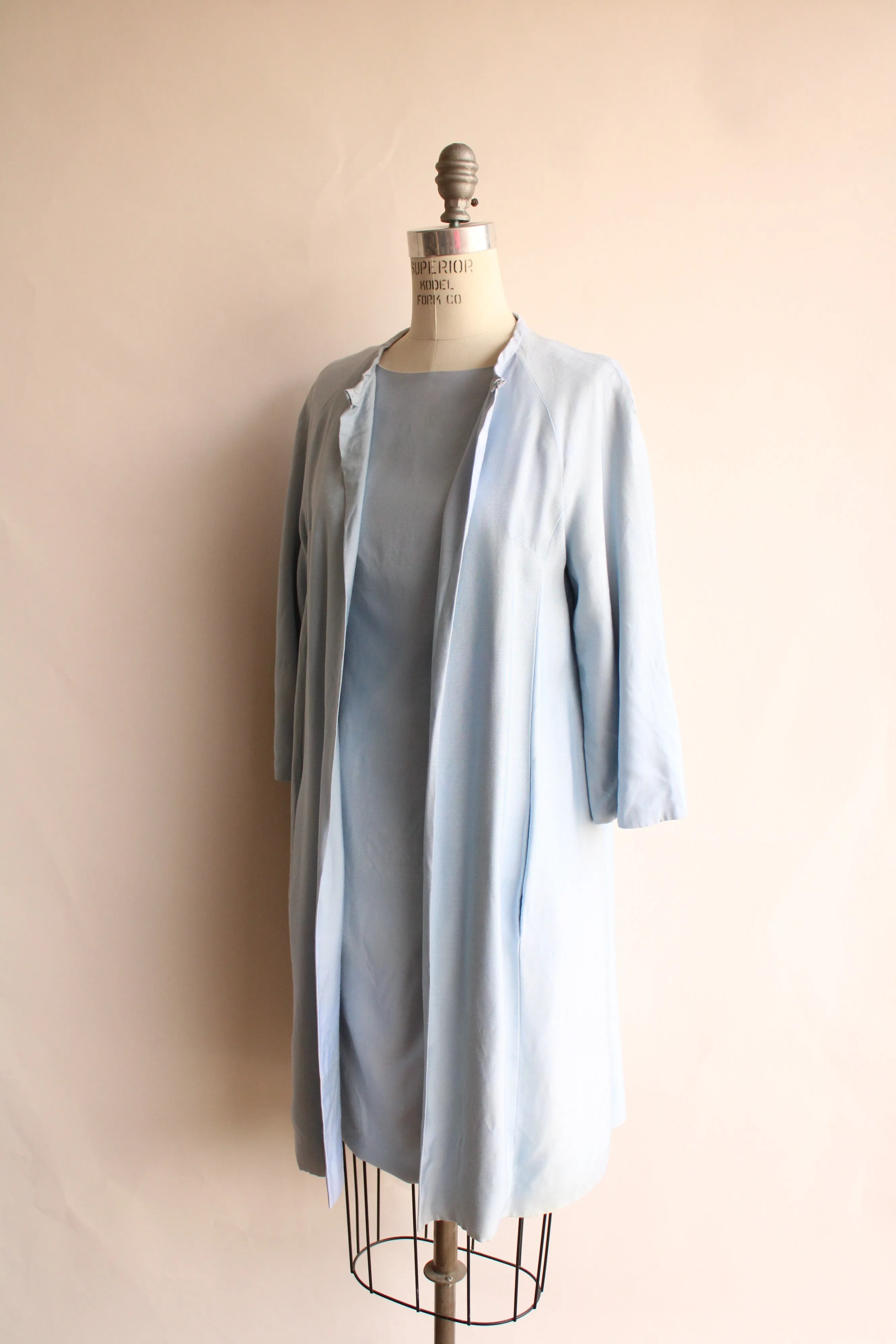 Vintage 1960s Emma Domb Pale Blue Dress with  Matching Jacket and Bow Belt