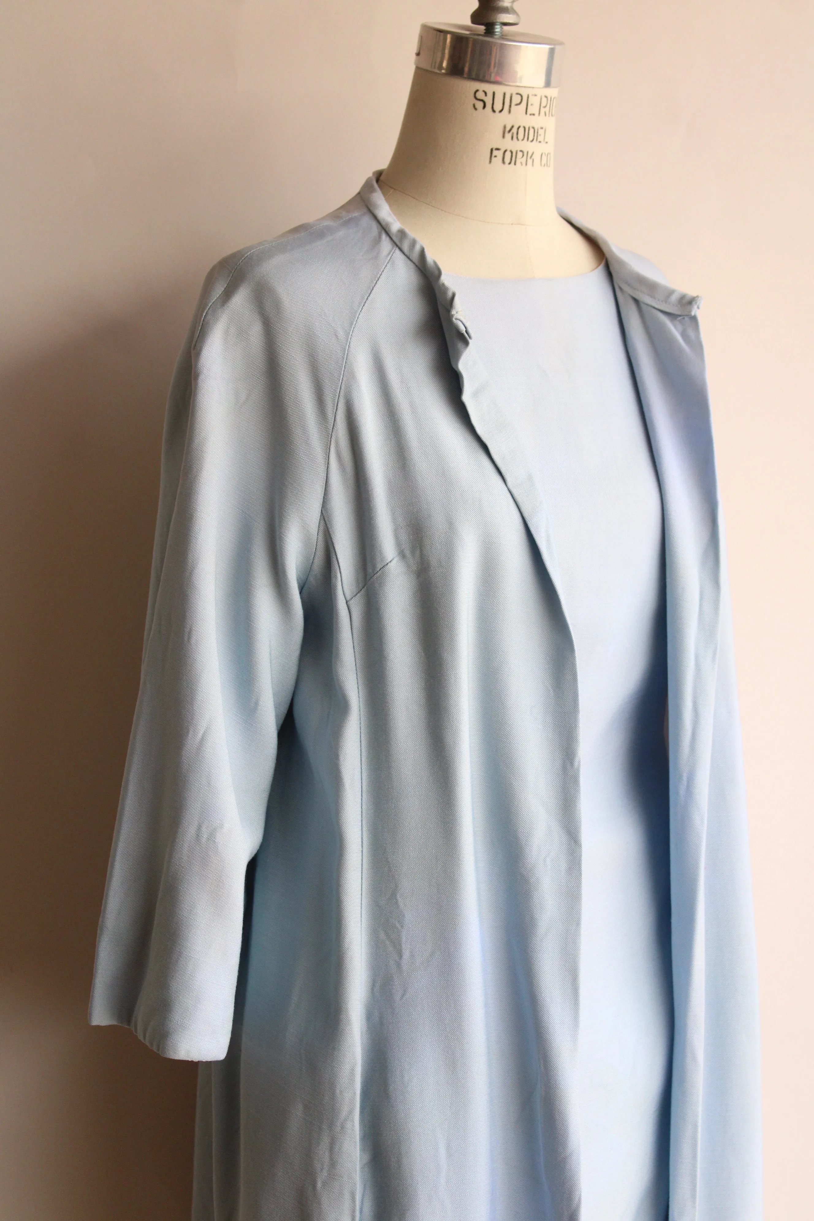 Vintage 1960s Emma Domb Pale Blue Dress with  Matching Jacket and Bow Belt