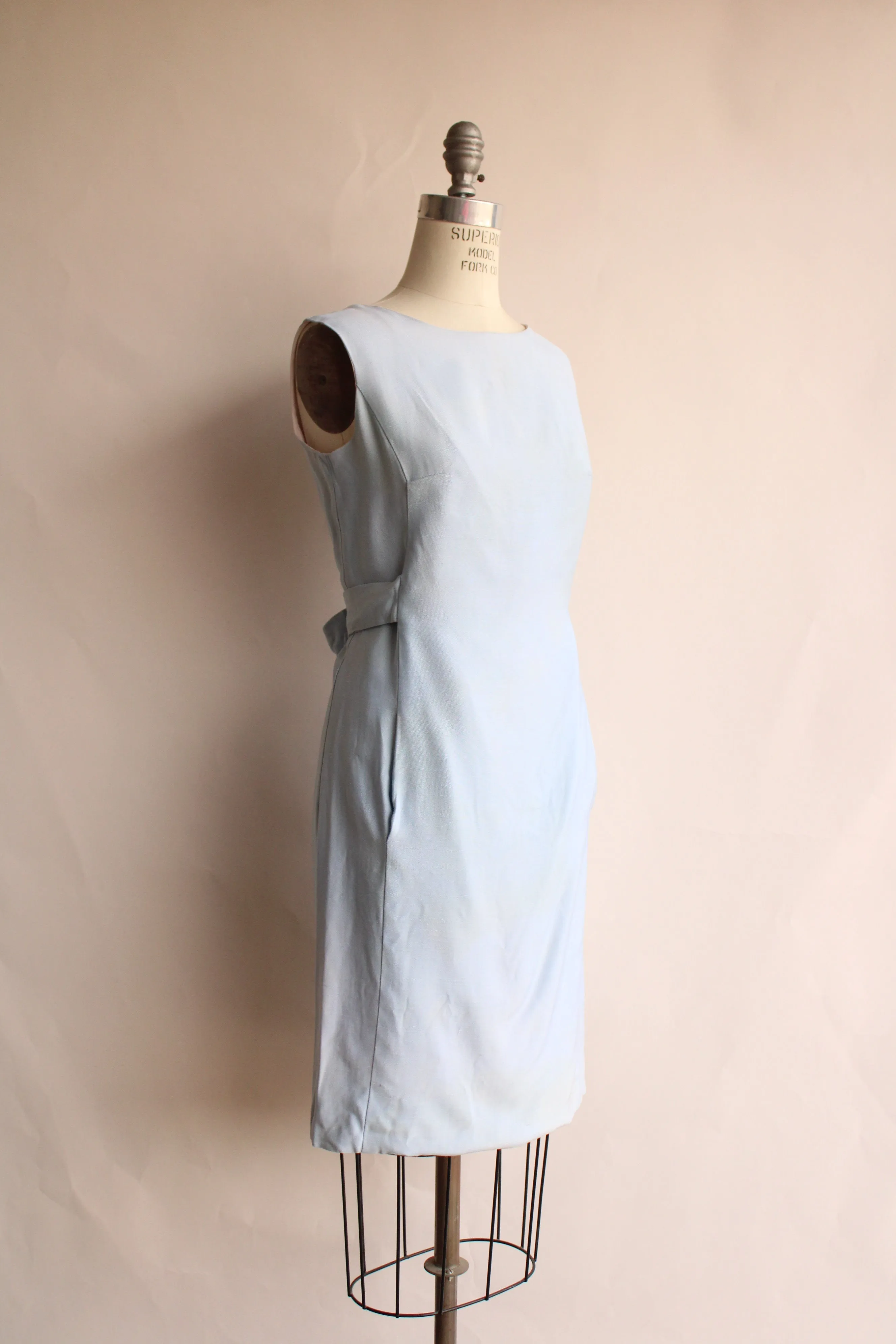 Vintage 1960s Emma Domb Pale Blue Dress with  Matching Jacket and Bow Belt