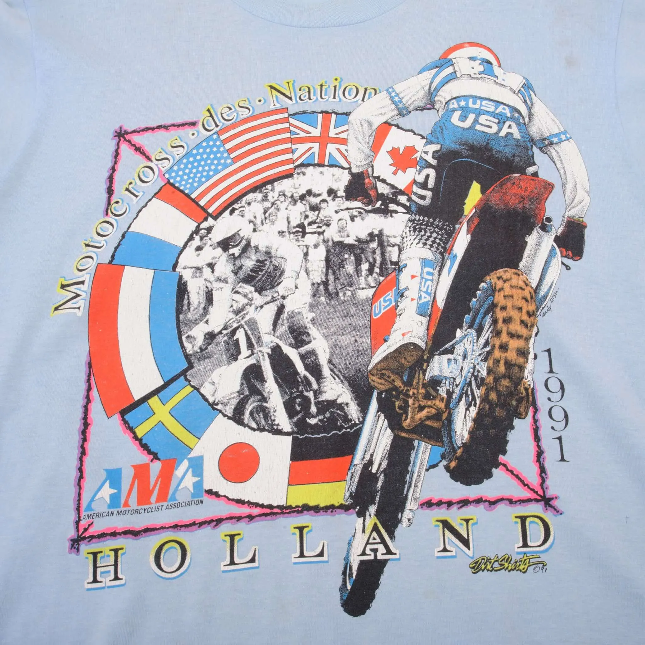 VINTAGE AMA MOTOCROSS DES NATIONS HOLLAND 1991 TEE SHIRT MEDIUM MADE USA
