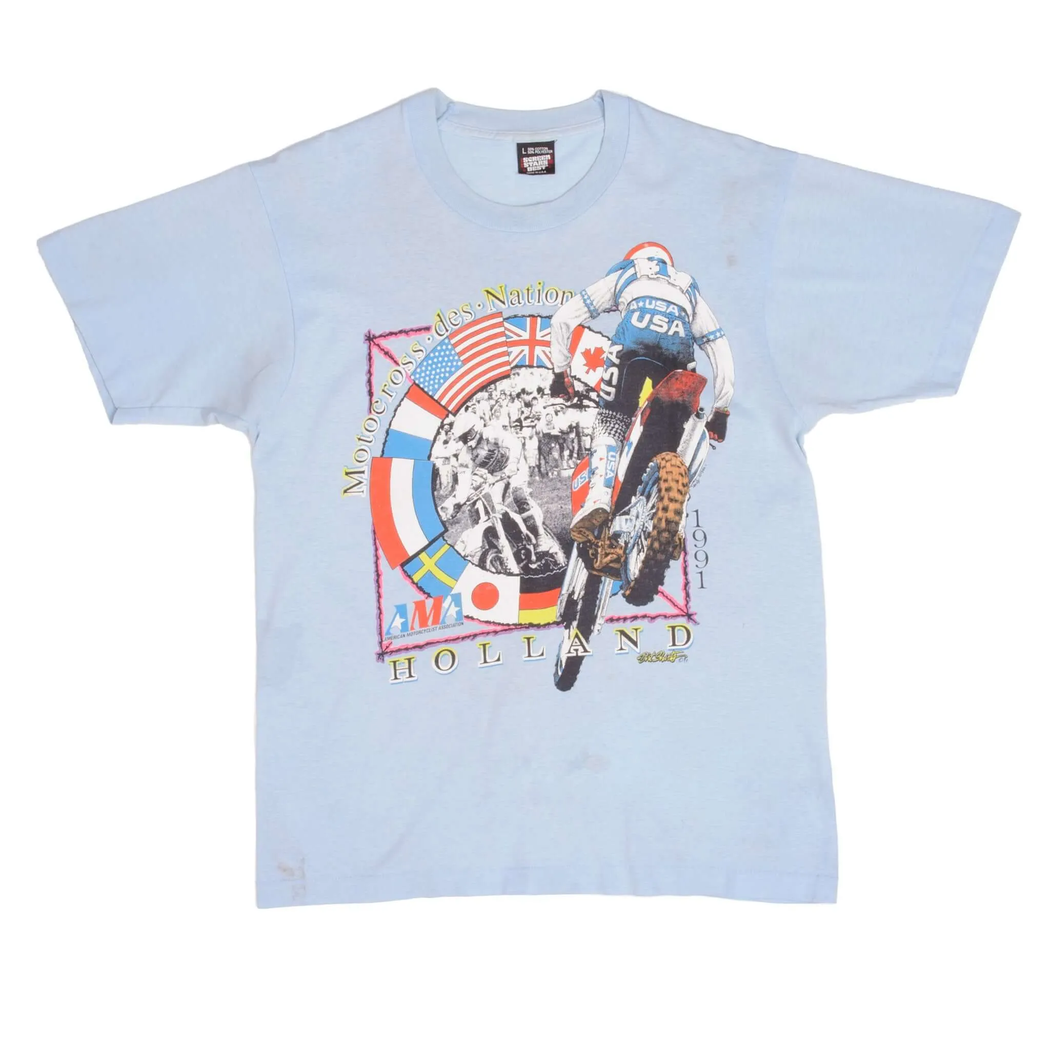 VINTAGE AMA MOTOCROSS DES NATIONS HOLLAND 1991 TEE SHIRT MEDIUM MADE USA