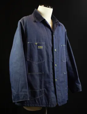 Vintage Oshkosh B'Gosh Blanket Lined Denim Chore Jacket 70s Sanforized Corduroy Collar Blue XL