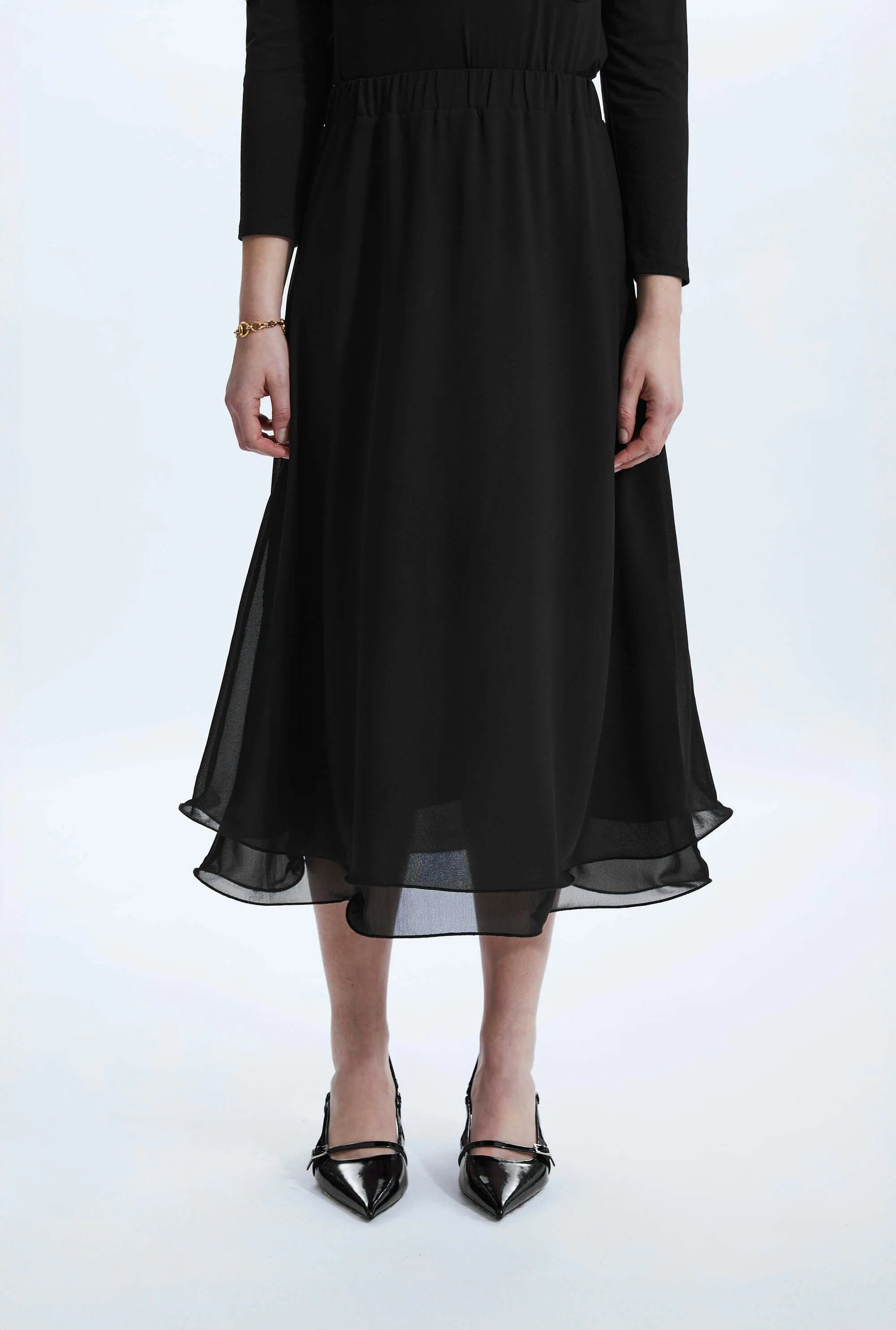 Wave Hem Tiered Skirt Black