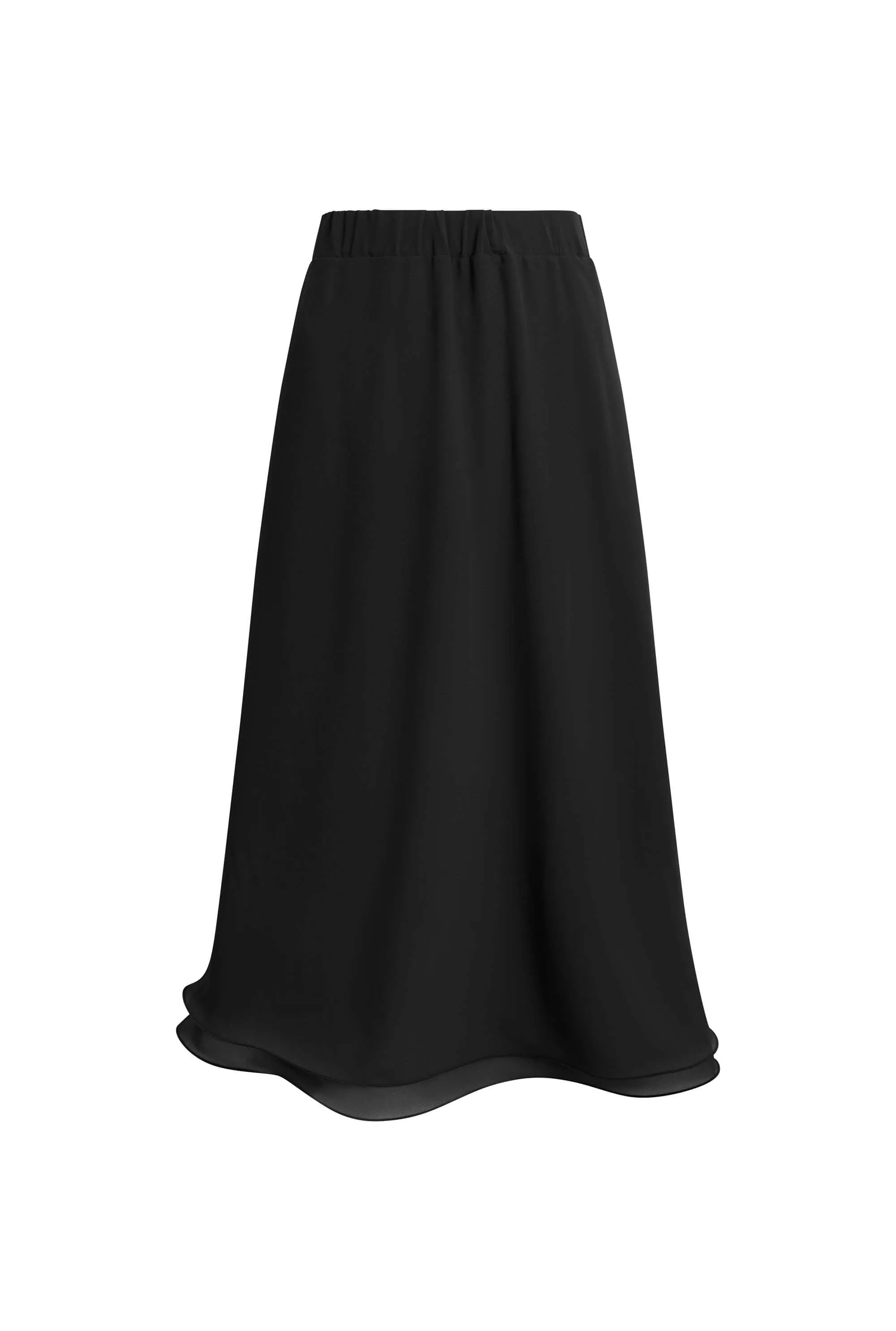 Wave Hem Tiered Skirt Black