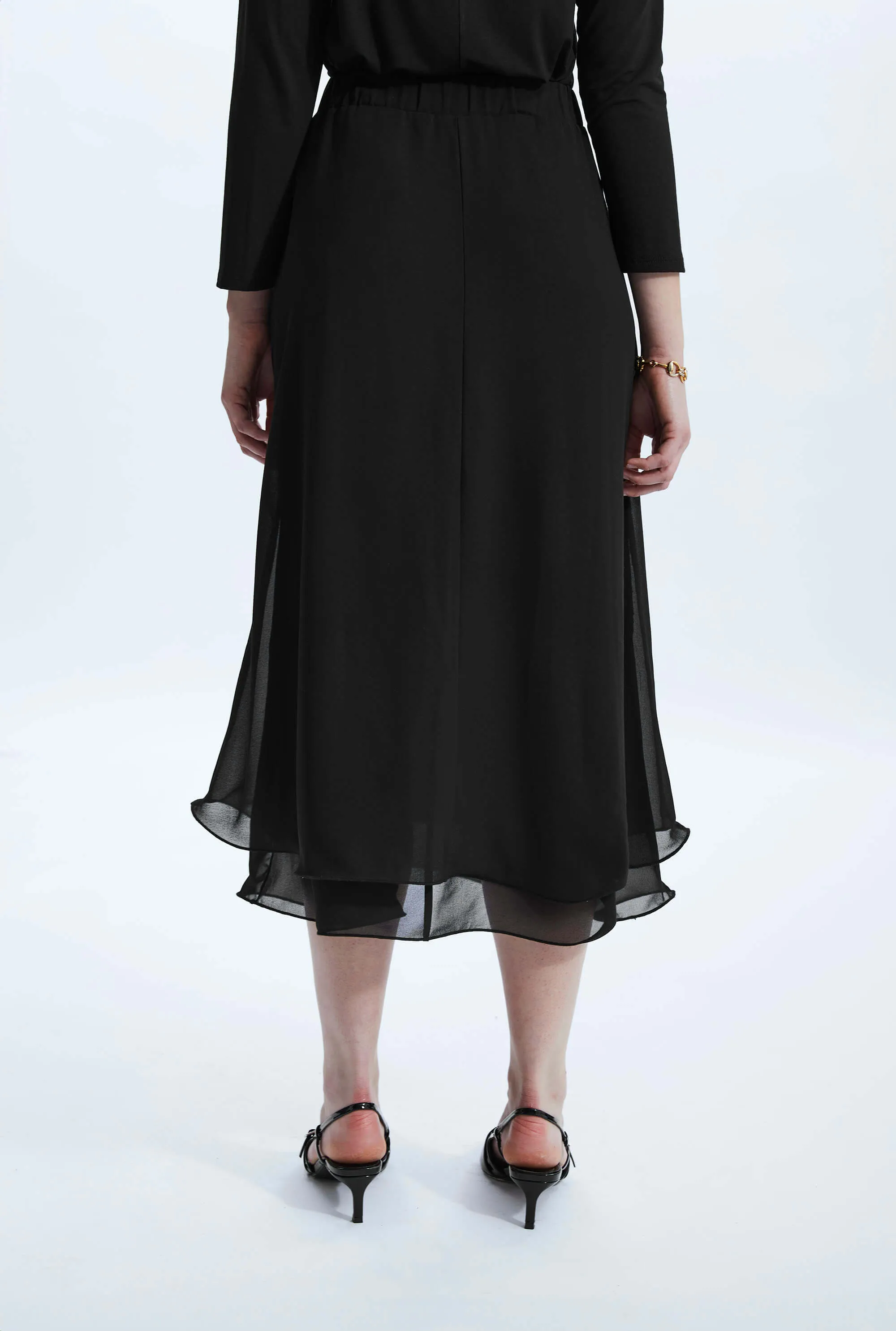 Wave Hem Tiered Skirt Black