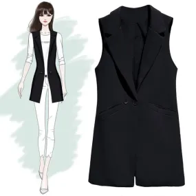 Wenkouban Vest For Women Sleeveless Jacket Coat Long Vest Blazer Formal Work Ladies Office Vintage Slim Suit Waistcoat Female Plus Size