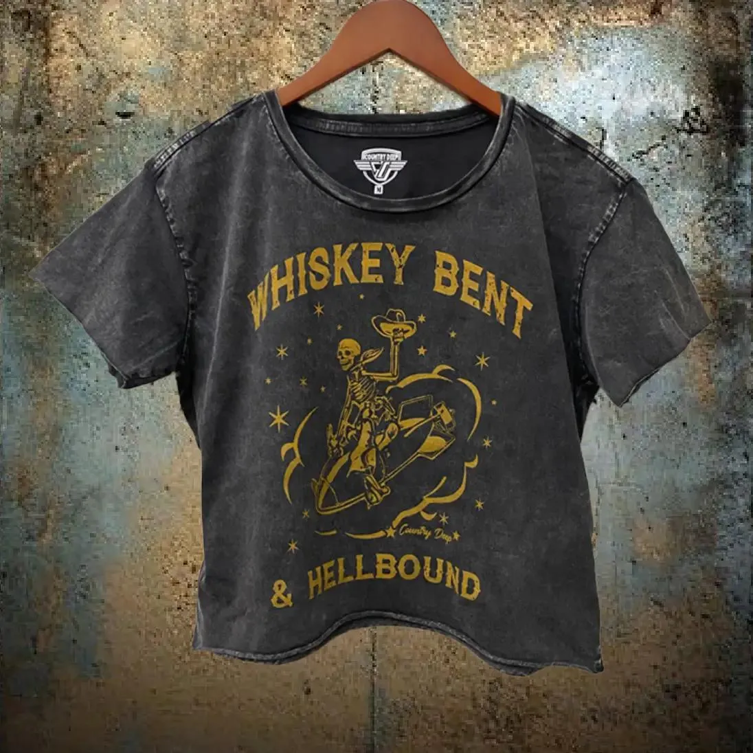 Whiskey Bent Hellbound Regular Cropped Acid Wash T-Shirt