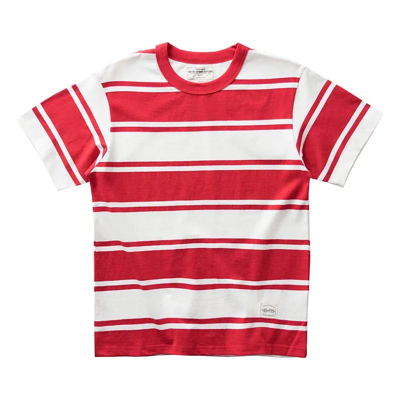 Wiaofellas  -  Hipster men's retro Heavy T-shirt Cotton half sleeve crew neck striped short sleeve T-shirt